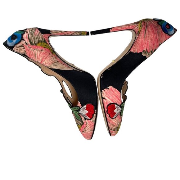 GUCCI Ophelia Embroidered Flower Heels Size 37.5 Cloth EUC Floral - Picture 9 of 12